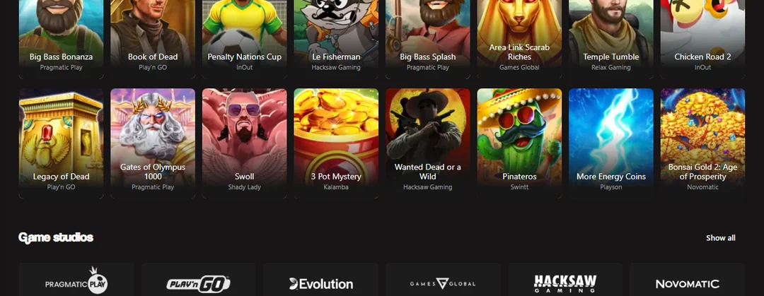 View featured slots catalog